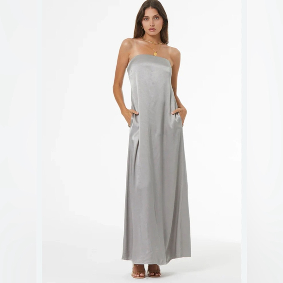 Young Fabulous & Broke Dresses & Skirts - Young Fabulous & Broke Nila Strapless Maxi Dress, Silver